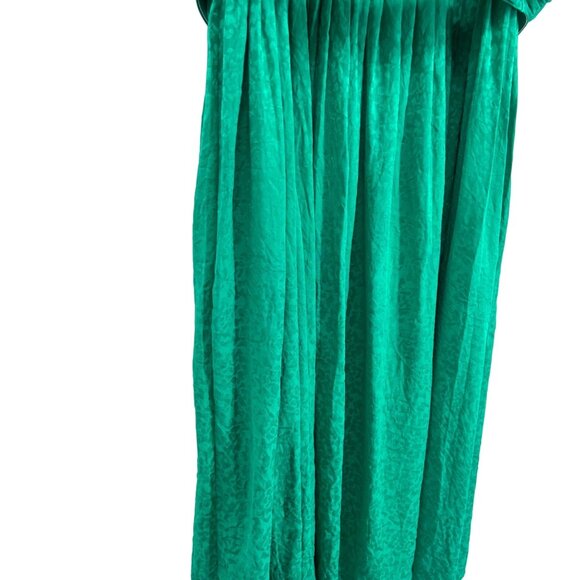 Vtg Garfinckels Green Silk Dress 80s Womens 6 Jacquard Print Puff Sleeve Pleated - Picture 11 of 12